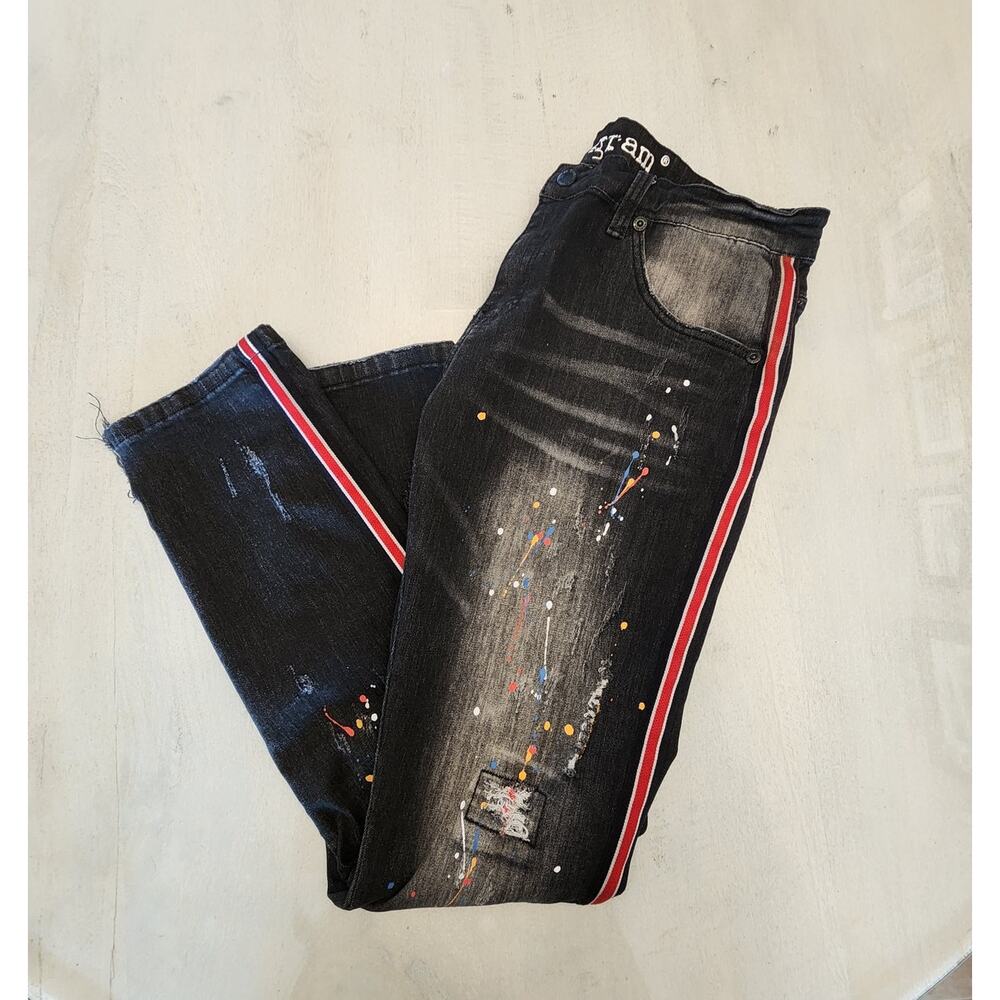 Kilogram Black Wash Denim Jeans Splattered Paint SZ 38